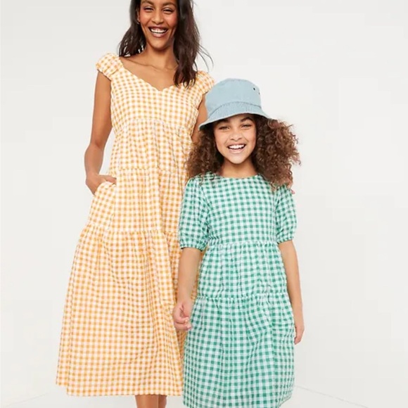 Old Navy Dresses & Skirts - Old Navy Yellow Gingham Tiered Seersucker All-Day Maxi Dress Women's Size S